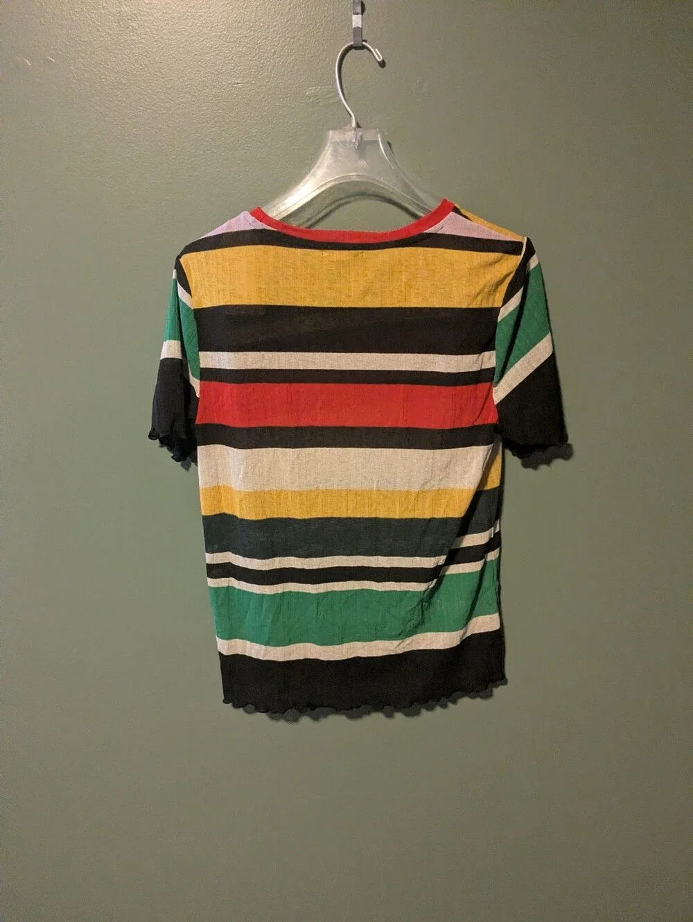 Nine West Sheer Striped Short Sleeve Top - Red, Yellow, Green, Black, White